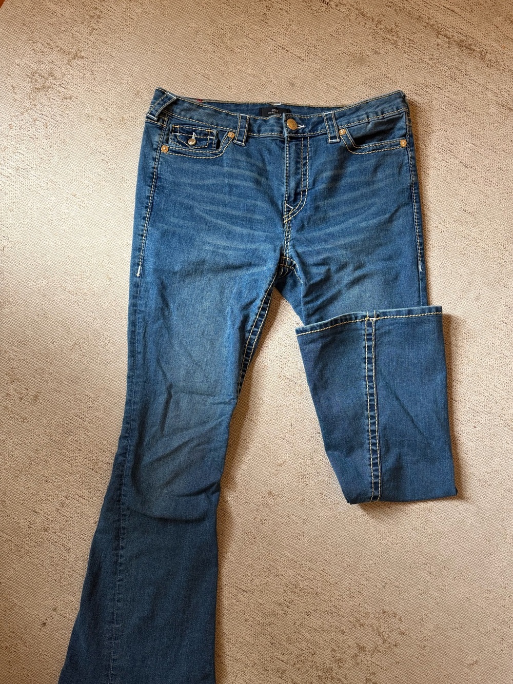 True Religion Joey Flap Pocket Mid Rise Flare Jeans (Medium Steamy Wash)
